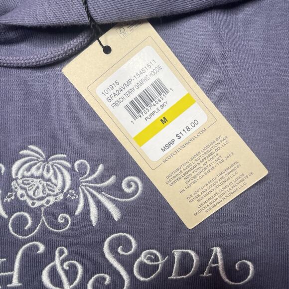 Scotch & Soda French Terry Graphic Hoodie Embroidered Purple Sky Medium NWT $118 - Picture 3 of 11